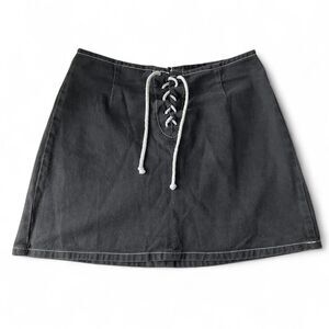 Vintage Paris Blues Black Grey Denim Lace-Up Mini Skirt